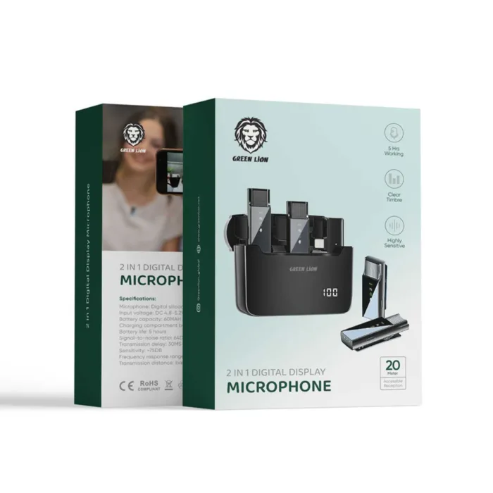 میکروفن بی سیم لایتنینگ Grenn Lion 2 in 1 Digital Display
